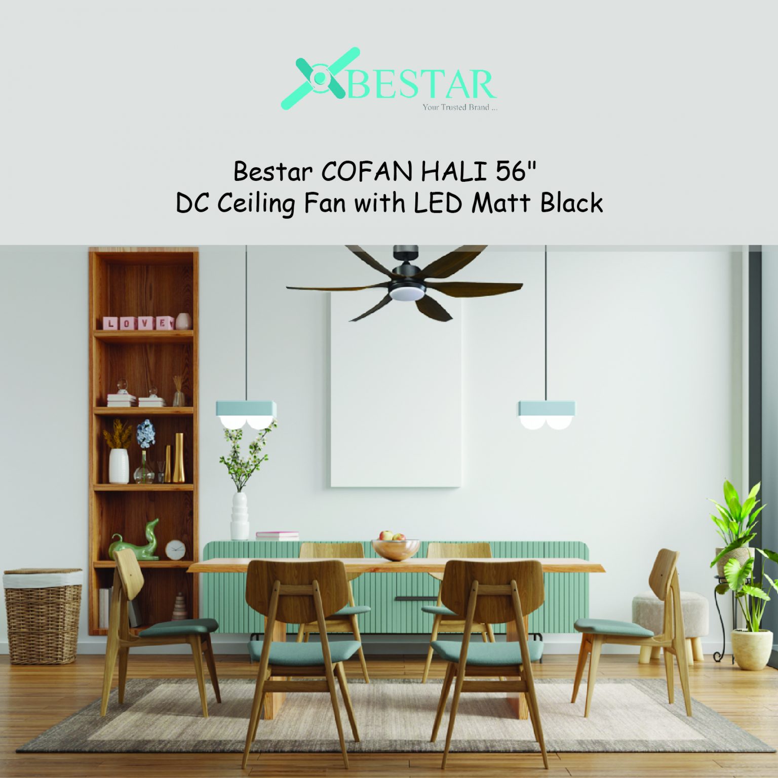 Bestar COFAN HALI 56&quot; DC Ceiling Fan with LED Matt Black Dmora