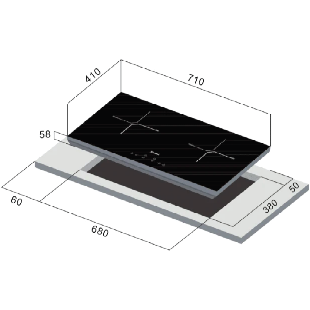 RB7012HCB 2 zone induction hob (70cm) Schott Ceran Glass (Black) Top